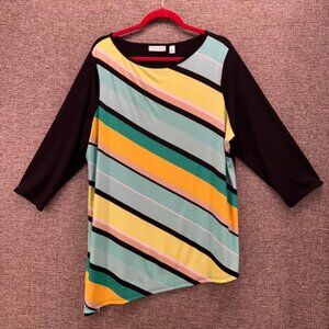 Susan Graver Womans Tunic Size XL Artsy Top Asymmetrical Hem Liquid Knit Blouse